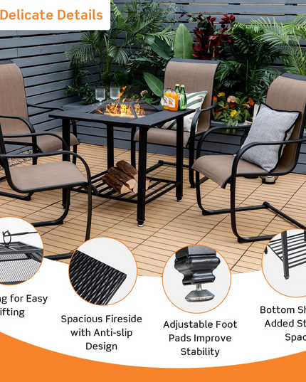 4-in-1 Wood Burning Fire Pit, Square Firepit Table with Mesh Cover