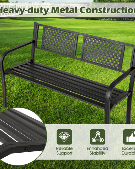 Giantex Metal Outdoor Bench with Mesh Pattern Backrest