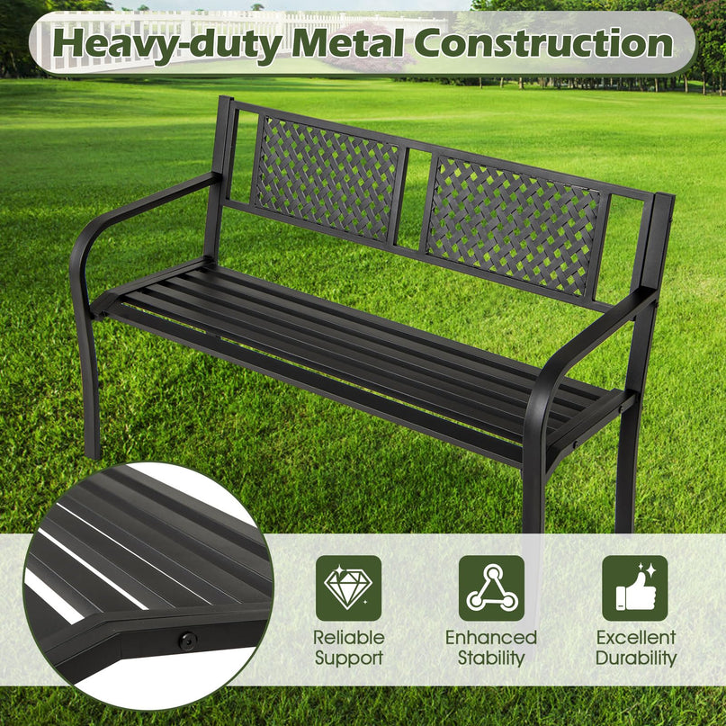 Giantex Metal Outdoor Bench with Mesh Pattern Backrest