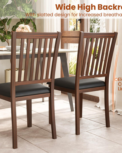 Giantex Wooden Dining Chairs Set, Upholstered Kitchen Chairs w/Slat Back, Wear-Resistant PVC Leather