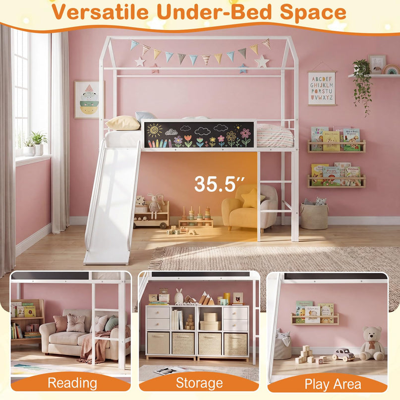 Giantex Twin Size House Loft Bed Low Loft Bedframe
