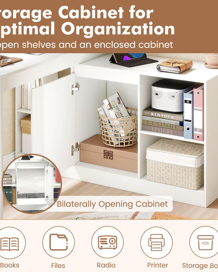 Bureau d'ordinateur d'angle moderne en L réversible Giantex 48" avec 2 portes et 4 compartiments de rangement ouverts