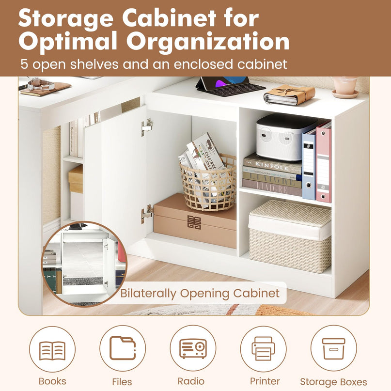 Giantex 48" Reversible L-Shaped Modern Corner Computer Desk with 2 Doors & 4 Open Storage Cubes