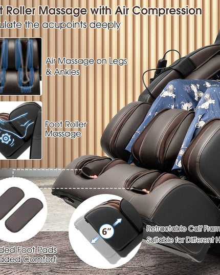 Giantex Massage Chair Full Body - Zero Gravity SL-Track Electric Massage Recliner with Voice Control, Blue-Tooth Speaker