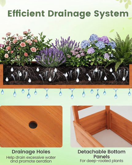 Giantex 45”Fir Wood Raised Garden Bed with Trellis & Hanging Roof