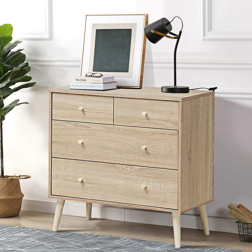 Giantex 4-Drawer Dresser, Free-Standing Chest Wood Legs and Sliding Rail
