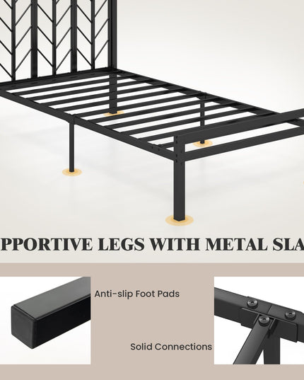 Giantex Bed Frames with Vintage Headboard, Metal Mattress Foundation for Storage