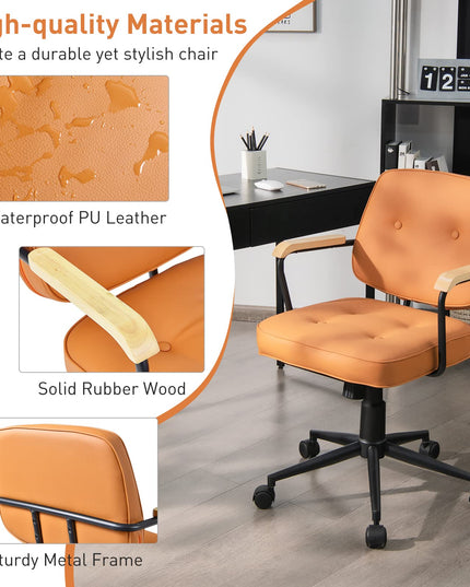 Giantex Home Office Chair, Height Adjustable PU Leather Desk Chair w/Rocking Backrest, Orange