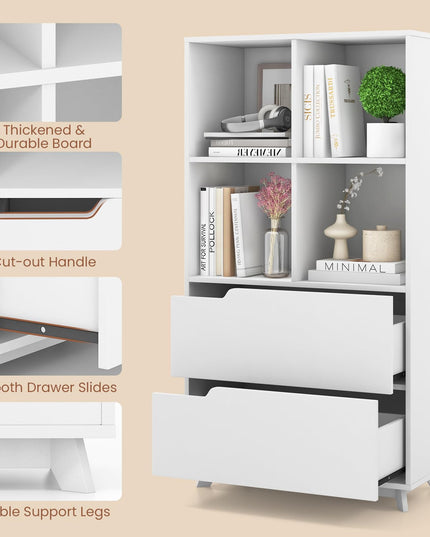 Giantex 51" Tall Bookcase with 2 Drawers, 4-Tier Open Bookshelf with 4 Storage Cubes, White