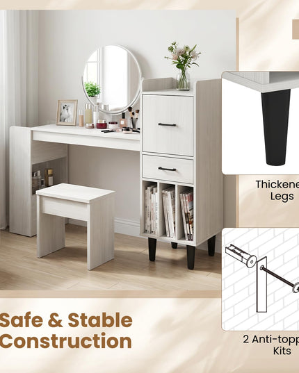 Giantex 59" Modern Computer Desk with Side Storage Shelves