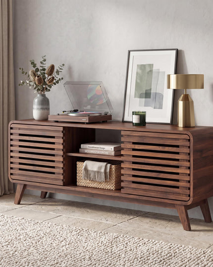 GIANTEX Mid Century Modern TV Stand for 65 inch TV with Grille Doors