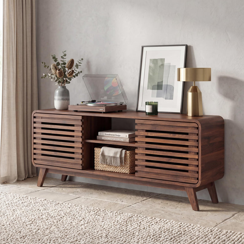 GIANTEX Mid Century Modern TV Stand for 65 inch TV with Grille Doors