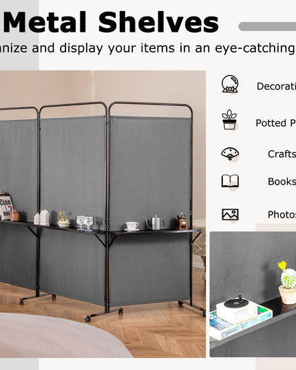 Giantex 3 Panel Room Divider with Wheels and Shelves  for Home Office Studio
