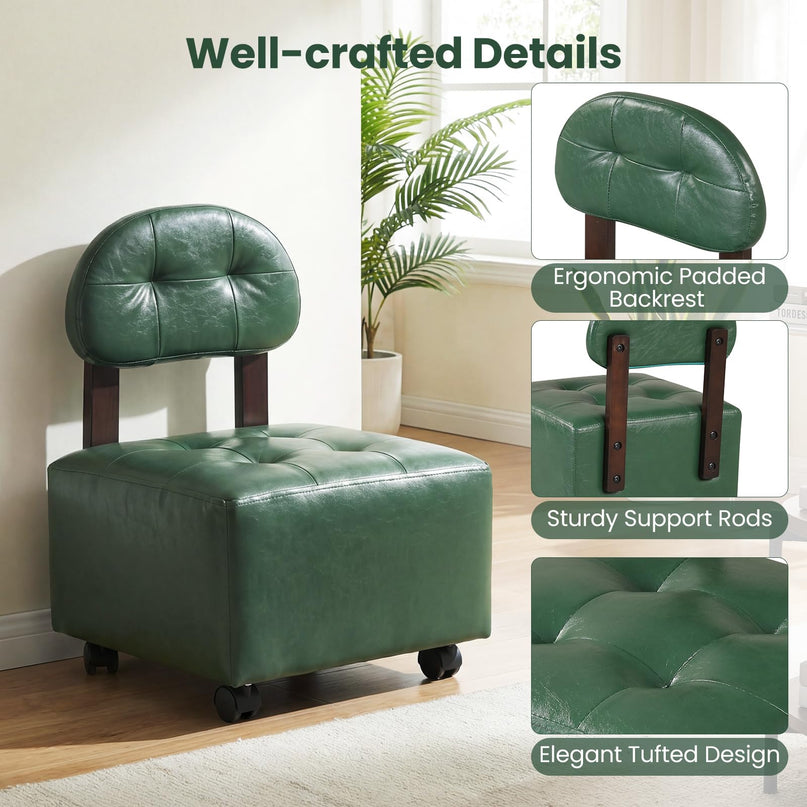 Giantex Small Modern Square Rolling Footrest Stools Set of 2