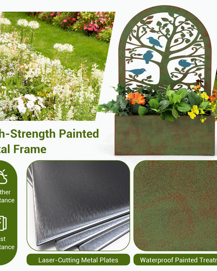 Giantex Raised Garden Bed Set of 2 - Wall-Mounted & Freestanding Decorative Planter Boxes with Trellises