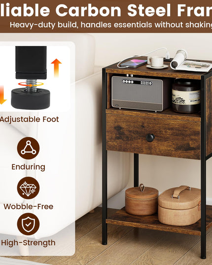 Giantex Night Stand with Charging Station for Bedroom Small Spaces