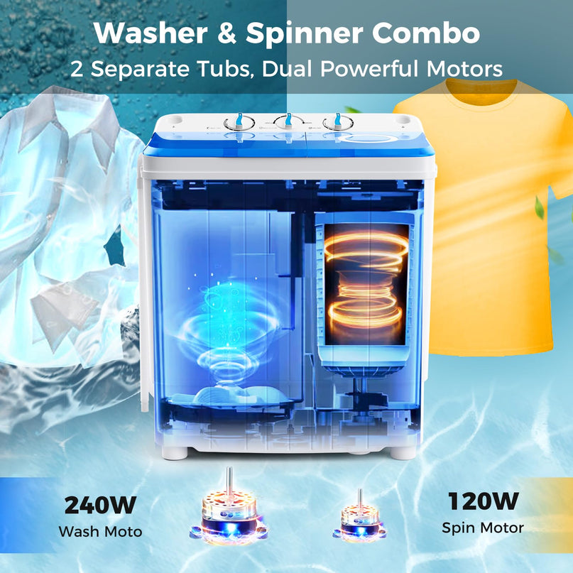Giantex Portable Washing Machine, 17.6lbs Compact Portable Washer Twin Tub Combo with Pump Drain
