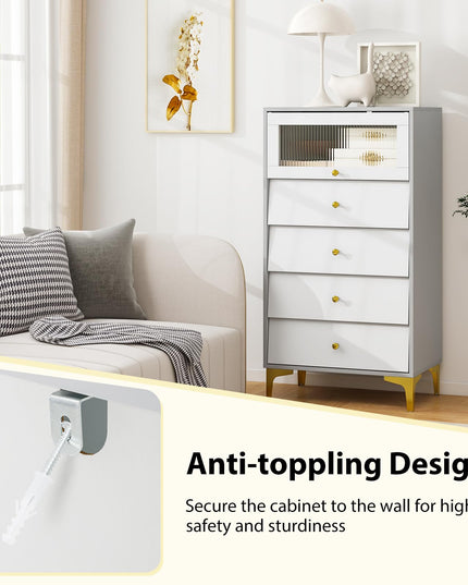 Giantex 4-Drawer Dresser with Flip Up Fluted Glass Door