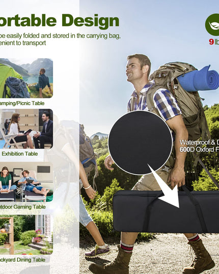 Giantex Folding Camping Table, Heavy-Duty Outdoor Folding Table w/Carry Bag