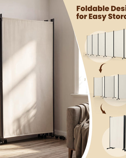 Giantex 6-Panel Folding Room Divider with Wheels( 205'' x 12'' x 71'' )