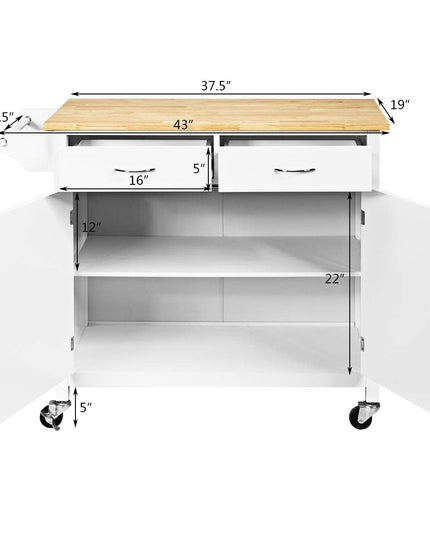 Giantex Kitchen Island, Rolling Kitchen Cart, Wood Counter Top, Bar Dining Room Organizer Furniture, White