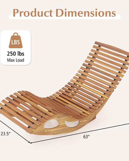 Giantex Acacia Wood Outdoor Rocking Chair, Patio Lounge Chair with Ergonomic Curved & Slatted Seat, High Back
