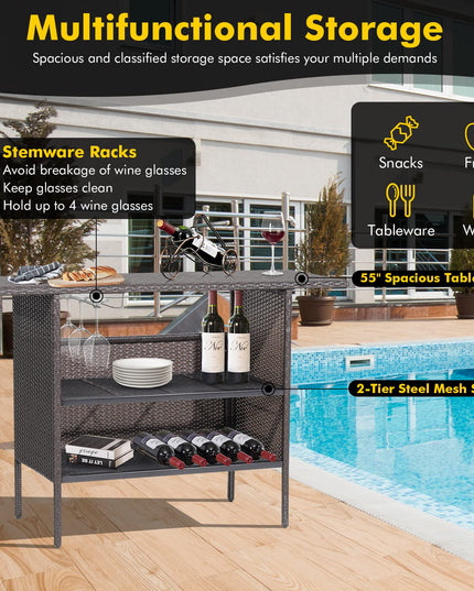 Outdoor Patio Rattan Wicker Bar Counter Table
