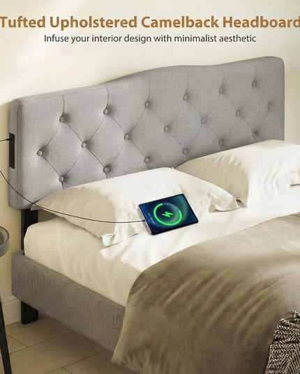 Giantex Headboard with Charging Station Queen/Full Size（Curved Diamond Tufting with Charging）