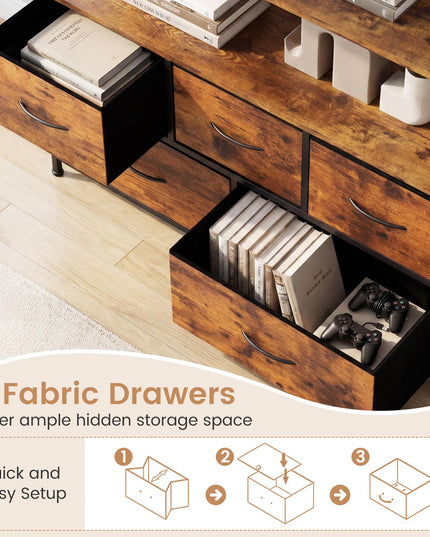 Giantex TV Stand for 45 Inch TV | 5 Fabric Drawer Entertainment Center with Open Shelf
