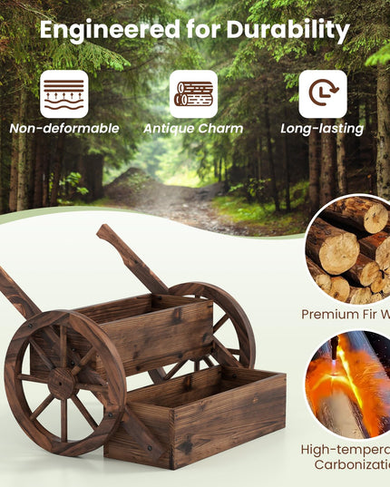Jardinière en Bois Géante en Forme de Chariot pour Patio ou Balcon