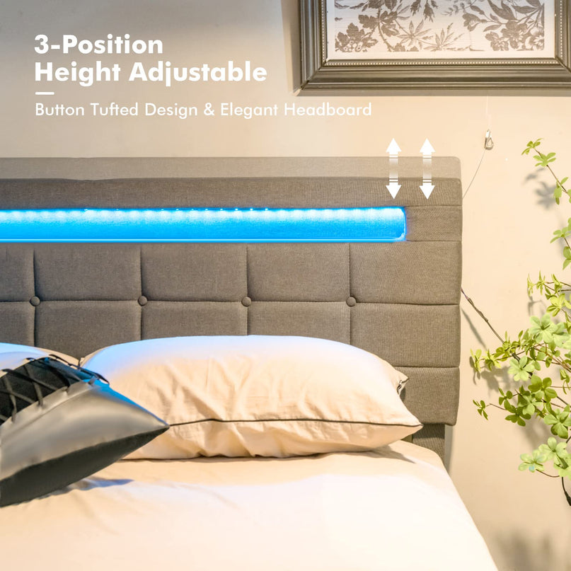 Giantex Queen Bed Frame with LED Lights and 4 Drawers, Upholstered Platform Bed Frame with USB Ports