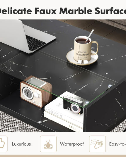 Giantex LED Coffee Table, High Gloss Coffee Tables with 4 Storage Cubes