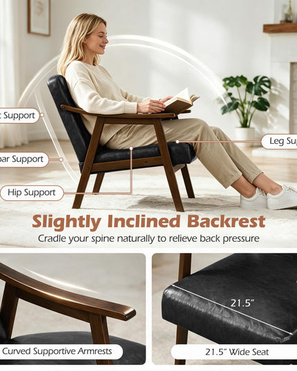 Faux Leather Accent Chair with Inclined Backrest (1/2)