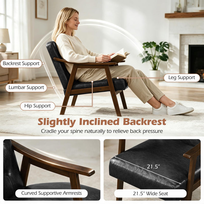 Faux Leather Accent Chair with Inclined Backrest (1/2)