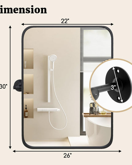 CHARMAID Pivot Mirror for Bathroom - 30'' x 22'' Tilt Beveled Vanity Mirror Black Metal Framed