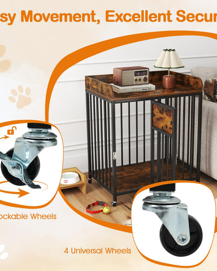 Meuble de cage pour chien Giantex avec porte verrouillable et roulettes (70x51x84 cm)