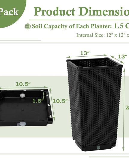 Giantex Tall Planters Set of 2 24”H Tapered Rattan Planter