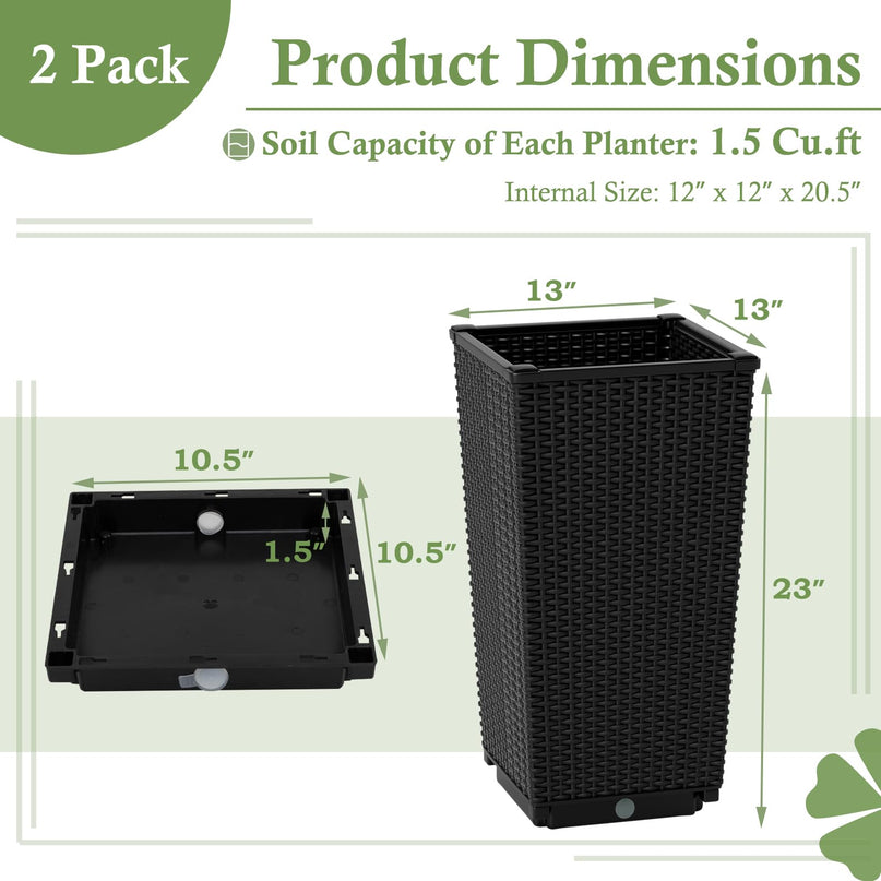 Giantex Tall Planters Set of 2 24”H Tapered Rattan Planter