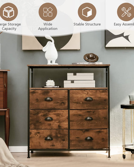 Giantex Fabric Dresser for Bedroom - Wide Storage Tower Chest of 6 Drawers