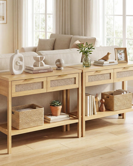 Giantex 40" Rattan Console Table with 2 Drawers & Shelf, 2 Anti-Tipping Kits