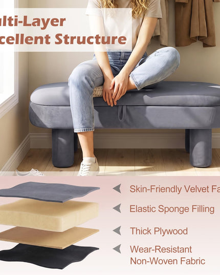 GIANTEX 41" Oval Ottoman with Storage and Upholstered Seat