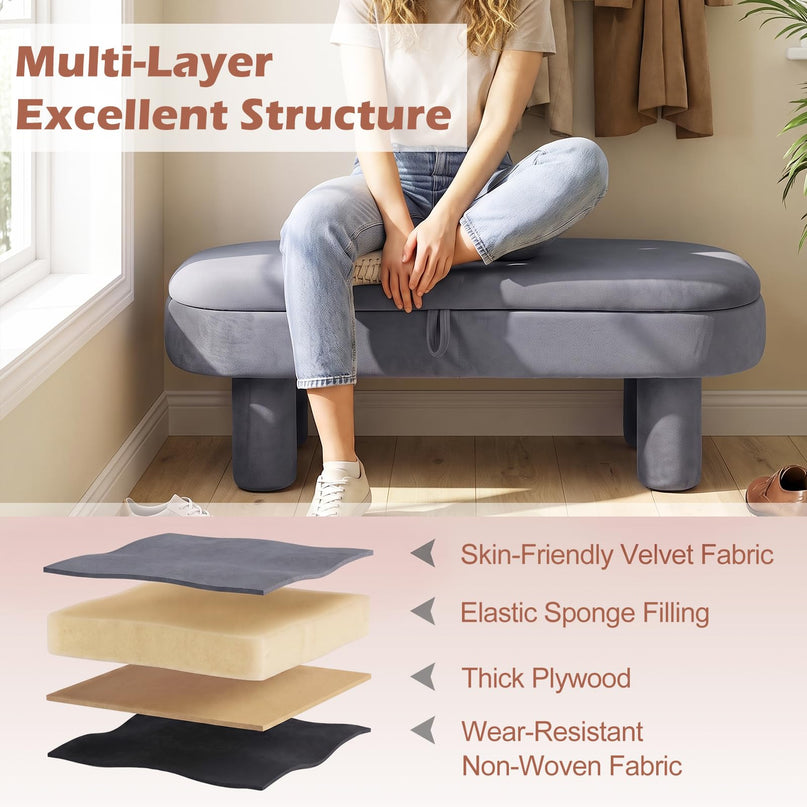 GIANTEX 41" Oval Ottoman with Storage and Upholstered Seat