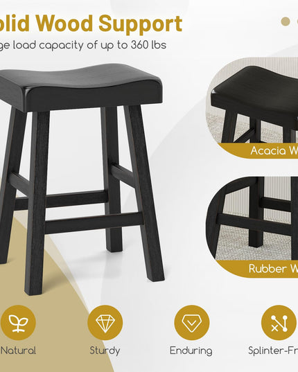 Giantex 24" Bar Stools Set, Counter Height Saddle Bar Stools w/Footrests, Acacia Wood Seats, Rubber Wood Crossbars