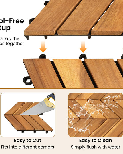 Giantex 30 PCS Acacia Wood Deck Tiles with Drainage Base