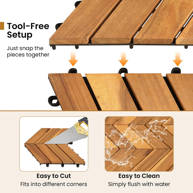 Giantex 30 PCS Acacia Wood Deck Tiles with Drainage Base