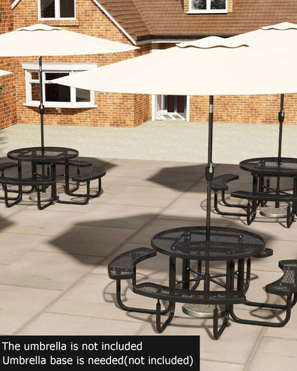 Giantex Round Picnic Table Set for 8 Persons, 45 Inch Outdoor Table and Bench Set with Umbrella Hole