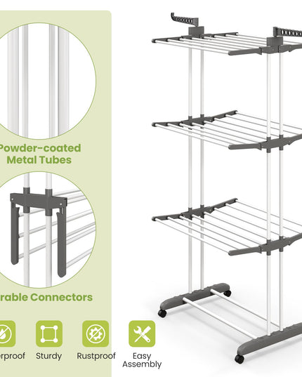 Giantex Foldable Clothes Drying Rack, Oversized 4-Tier Collapsible Laundry Rack w/ 3 Retractable Trays