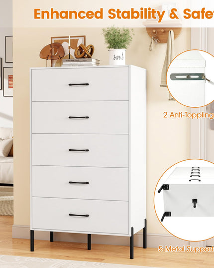 Meuble de Rangement Giantex à 5 Tiroirs Profonds, avec Kits Anti-Basculement, pour Salon et Couloir