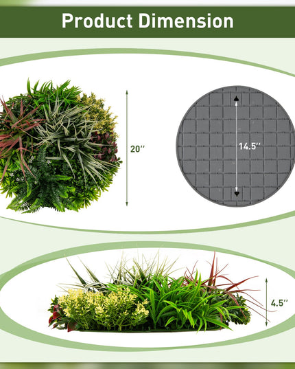 Giantex 2 Pack Hanging Artificial Plants Panels, 20" Round Framed 3D Greenery Wall Art Decor
