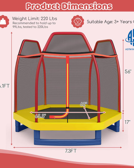 Giantex 7 Ft Kids Trampoline w/Safety Enclosure Net